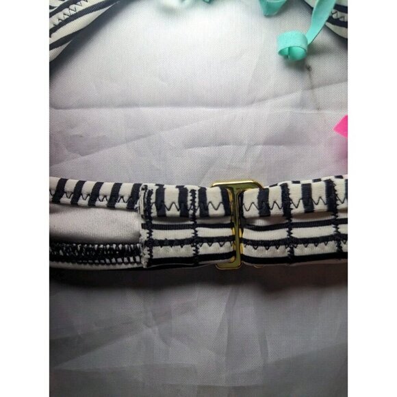 PINK Victoria Secret bikini swim TOP Striped & Aqua fringe halter Size Small - Picture 4 of 14